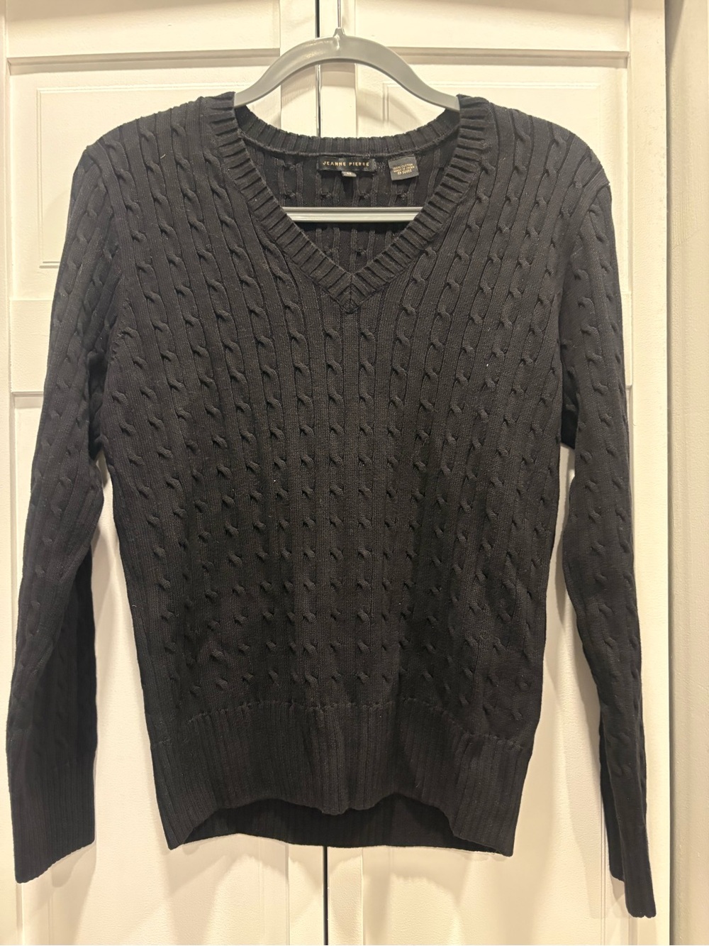 JEANNE PIERRE Charcoal Cable Knit V-Neck Sweater